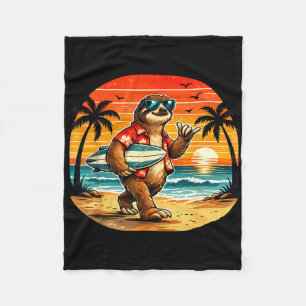 Sloth surfboarder hawaii wave surfing beach fleece blanket