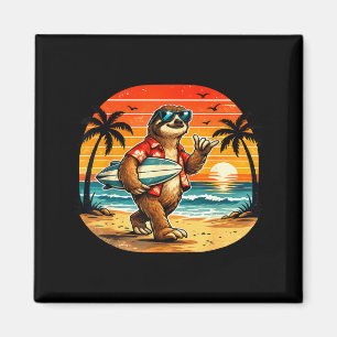 Sloth surfboarder hawaii wave surfing beach magnet