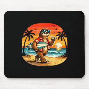 Sloth surfboarder hawaii wave surfing beach mouse pad