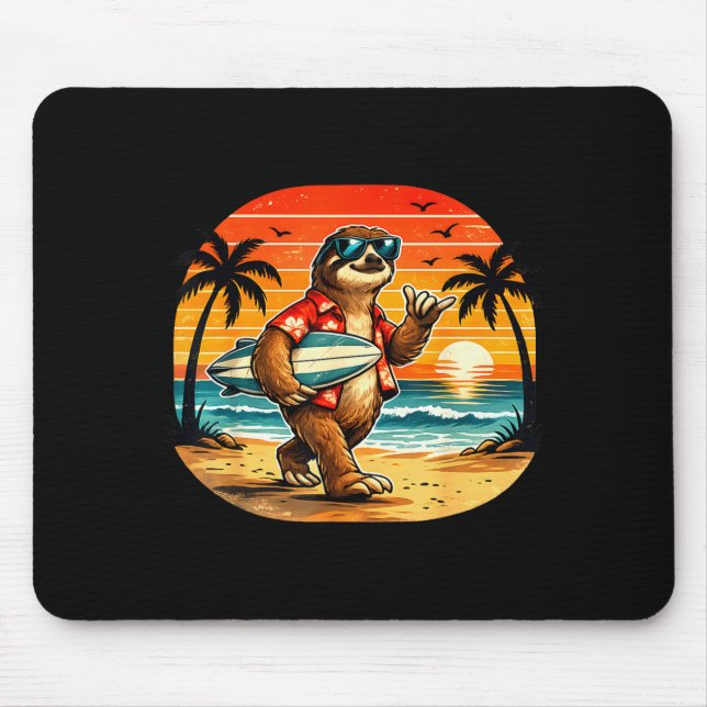 Sloth surfboarder hawaii wave surfing beach mouse pad (Front)