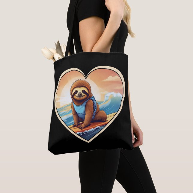Sloth Surfing Tote Bag (Close Up)