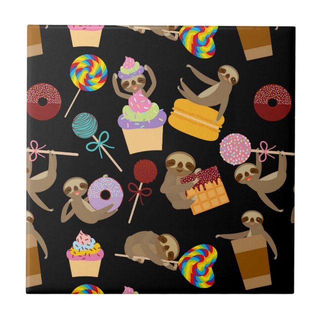 Sloth Sweet Treats Pattern Ceramic Tile (Front)