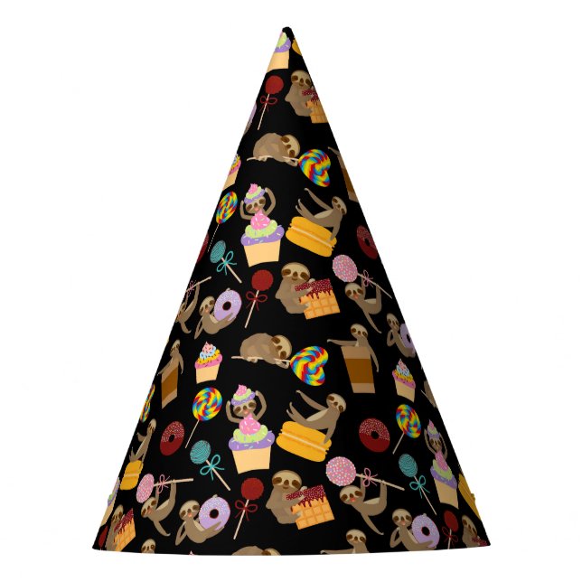 Sloth Sweet Treats Pattern Party Hat (Front)