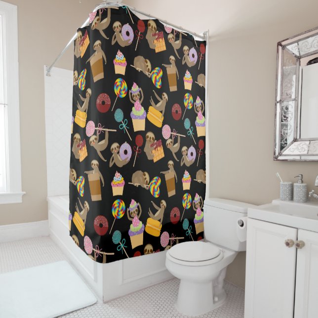 Sloth Sweet Treats Pattern Shower Curtain (In Situ)