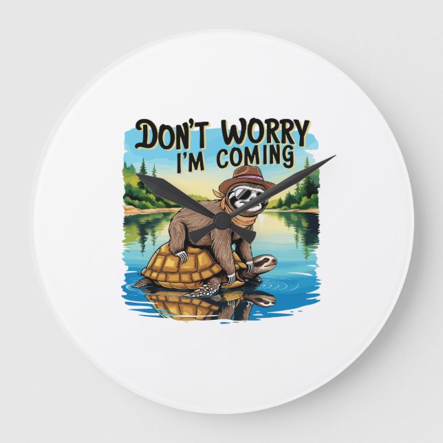 Sloth T-Shirt- Don't Worry I'm Coming Large Clock (Front)