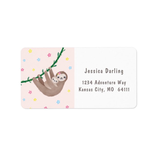 Sloth theme baby shower label (Front)
