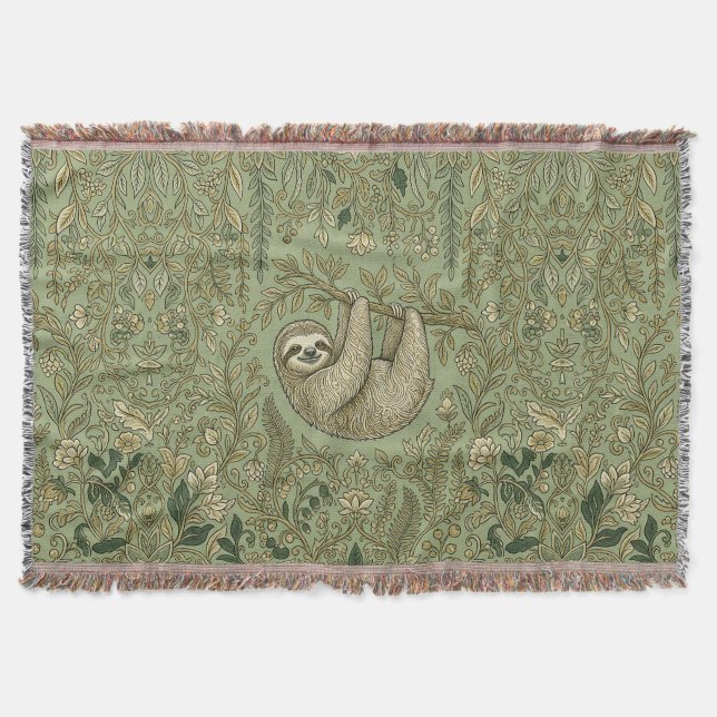Sloth Throw Blanket with Vine Canopy (Front)
