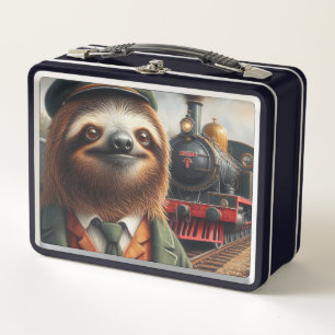 Sloth Train Engineer Metal Lunch Box