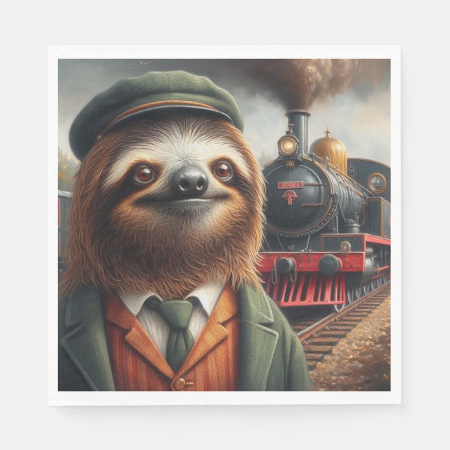 Sloth Train Engineer Napkin (Front)
