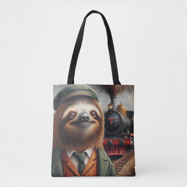Sloth Train Engineer Tote Bag (Front)