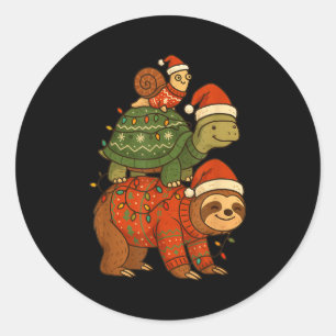 Sloth Turtle Snail Christmas Xmas Classic Round Sticker