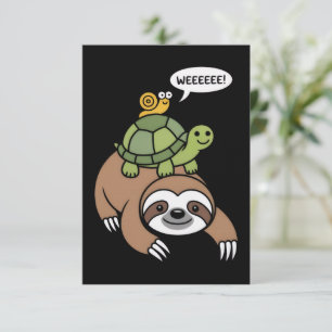 Sloth Turtle Snail Piggyback Animal Running Wild Invitation