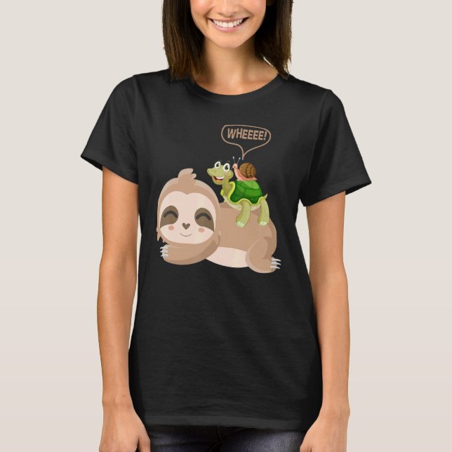 Sloth Turtle Snail Piggyback  Lazy Sloth S Hirt T-Shirt (Front)