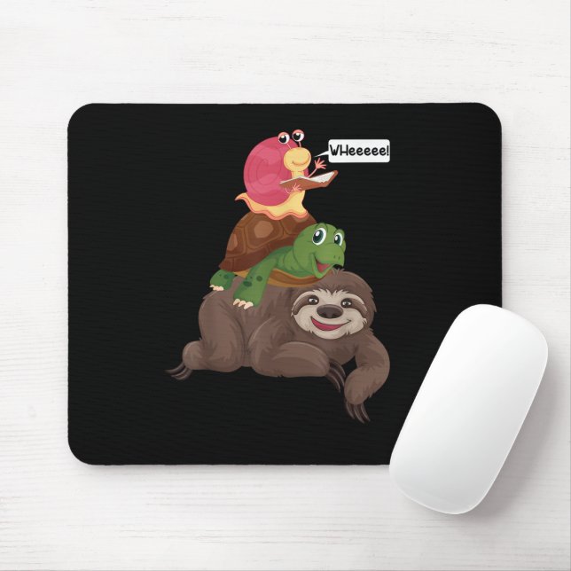 Sloth Turtle Snail Team Piggyback Slow Graphic Mouse Pad (With Mouse)