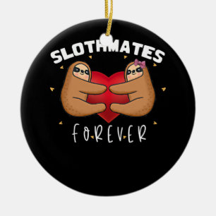 Sloth Valentines Day Heart Girl Couples Sloths Ceramic Ornament