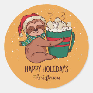 Sloth Warm Cosy Christmas Snowy Winter Holiday Classic Round Sticker