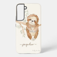Sloth Watercolor Boho Tree Foliage Script Name