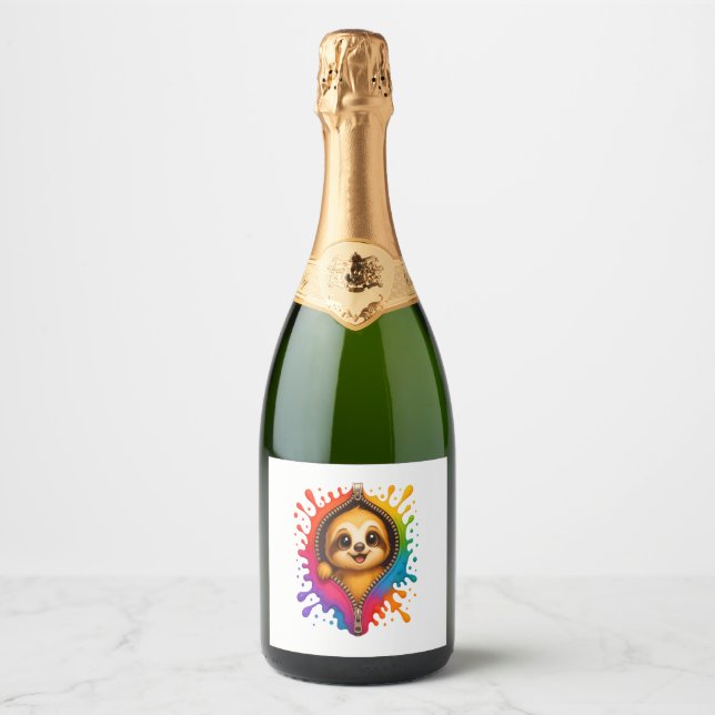 Sloth Watercolor Sparkling Wine Label (Front)