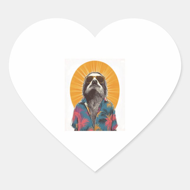 Sloth Wear Sunglasses Hawaiian Vintage Heart Sticker (Front)