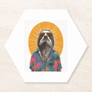 Sloth Wear Sunglasses Hawaiian Vintage Paper Coaster