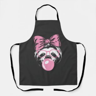 Sloth Wearing Glasses and Blowing Pink Bubble Gum  Apron