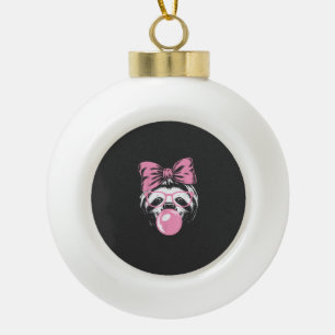 Sloth Wearing Glasses and Blowing Pink Bubble Gum Ceramic Ball Christmas Ornament