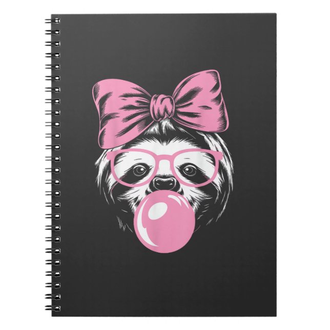 Sloth Wearing Glasses and Blowing Pink Bubble Gum  Notebook (Front)