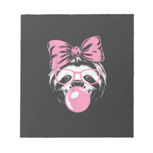 Sloth Wearing Glasses and Blowing Pink Bubble Gum Notepad