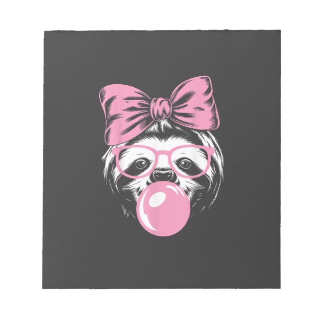 Sloth Wearing Glasses and Blowing Pink Bubble Gum  Notepad (Front)