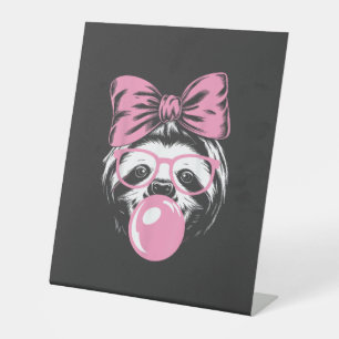 Sloth Wearing Glasses and Blowing Pink Bubble Gum  Pedestal Sign