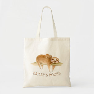 Sloth whimsy watercolor art name book bag