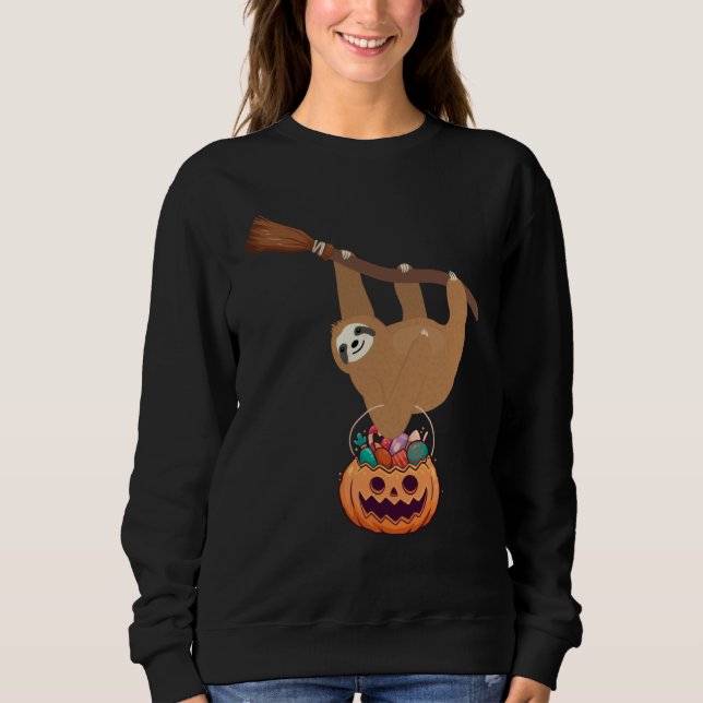 Sloth Witch Broom Halloween Costume Sweatshirt (Front)