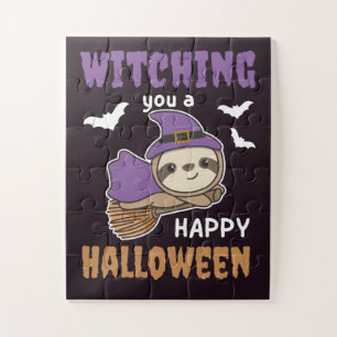 Sloth Witch Witches Witching You A Happy Halloween Jigsaw Puzzle