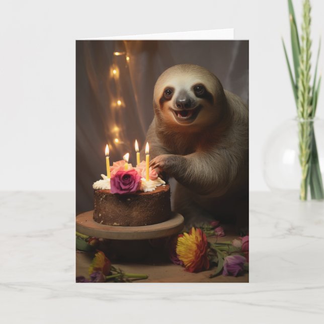 Sloth with a Birthday Cake Card (Front)