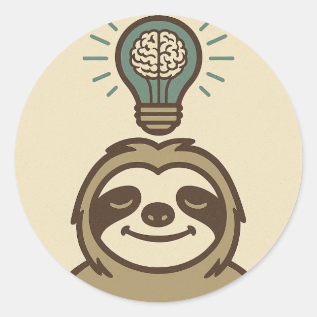 Sloth With Brain in a Lightbulb  Classic Round Sticker (Front)