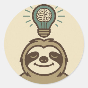 Sloth With Brain in a Lightbulb  Classic Round Sticker