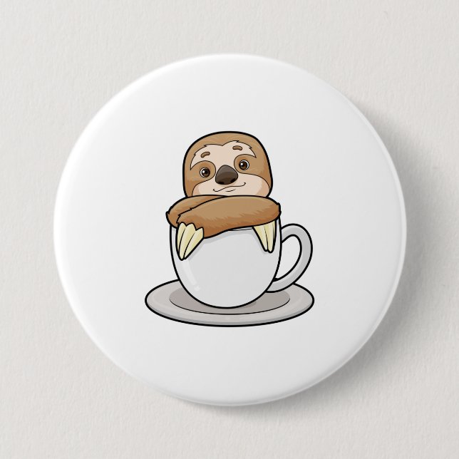 Sloth with Cup of Coffee 7.5 Cm Round Badge (Front)