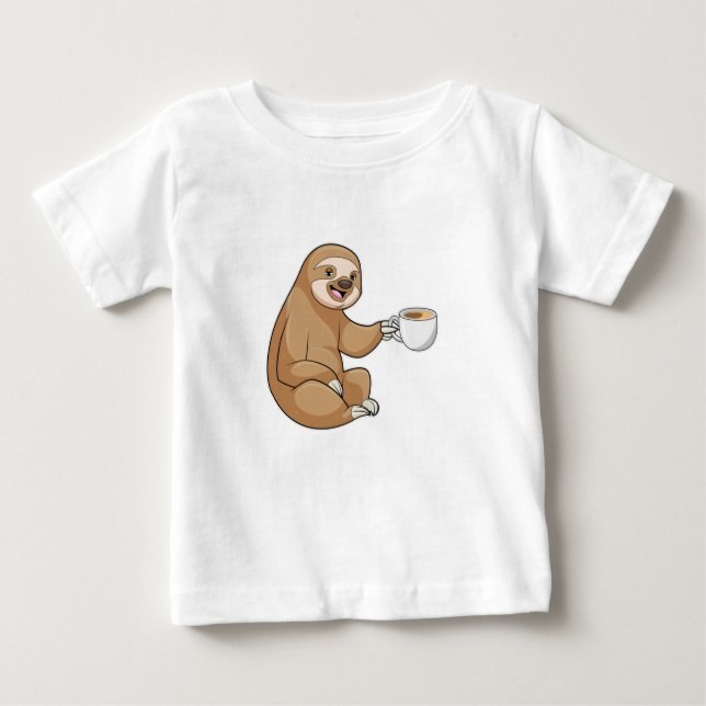 Sloth with Cup of Coffee Baby T-Shirt (Front)