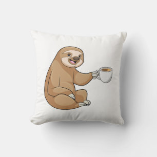 Sloth with Cup of Coffee Cushion