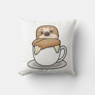 Sloth with Cup of Coffee Cushion
