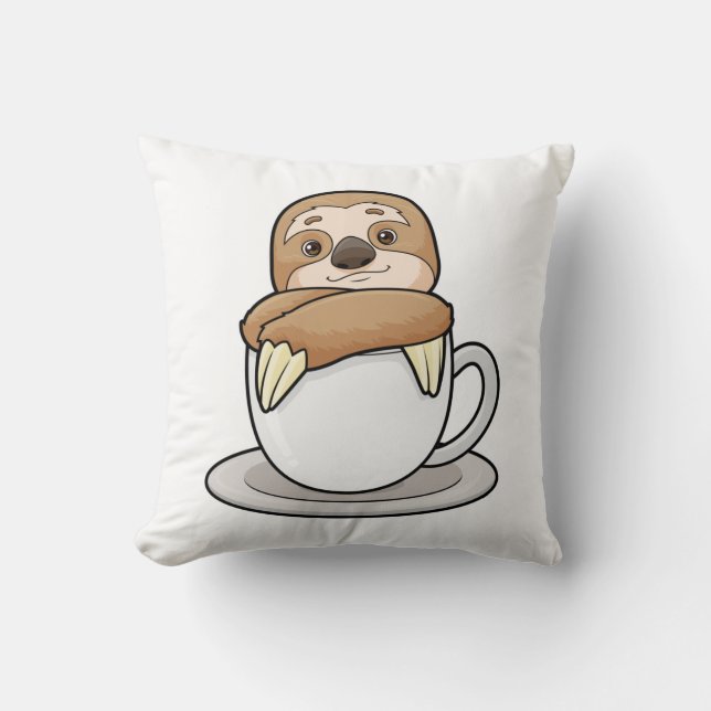 Sloth with Cup of Coffee Cushion (Front)
