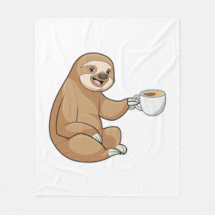 Sloth with Cup of Coffee Fleece Blanket