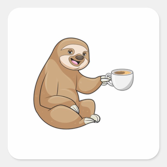 Sloth with Cup of Coffee Square Sticker (Front)