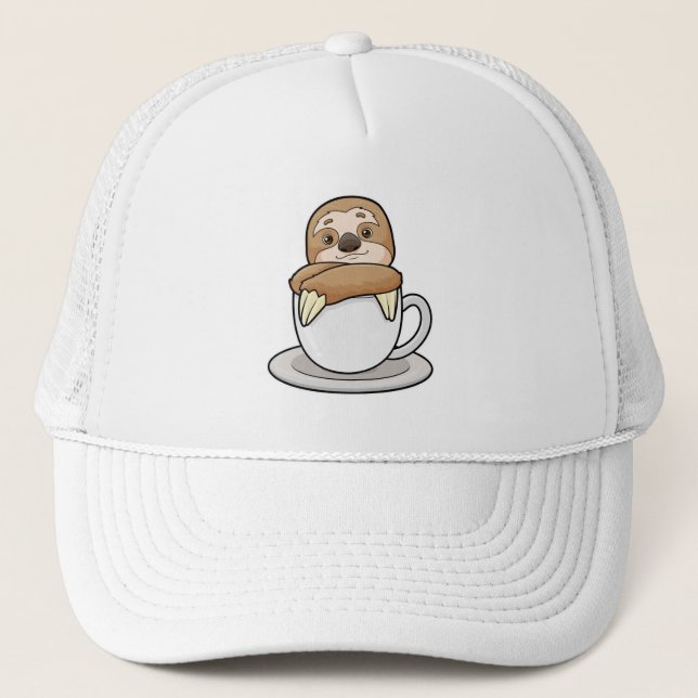 Sloth with Cup of Coffee Trucker Hat (Front)