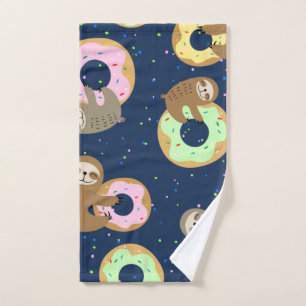 Sloth with doughnuts  hand towel