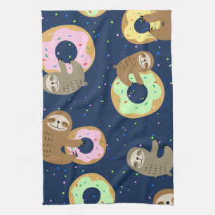 Sloth with doughnuts  tea towel