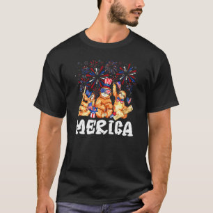 Sloth With Fireworks Sunglasses Hat Merica  4th Of T-Shirt