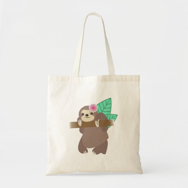 Sloth With Flower Digital Illustration Tote Bag (Front)