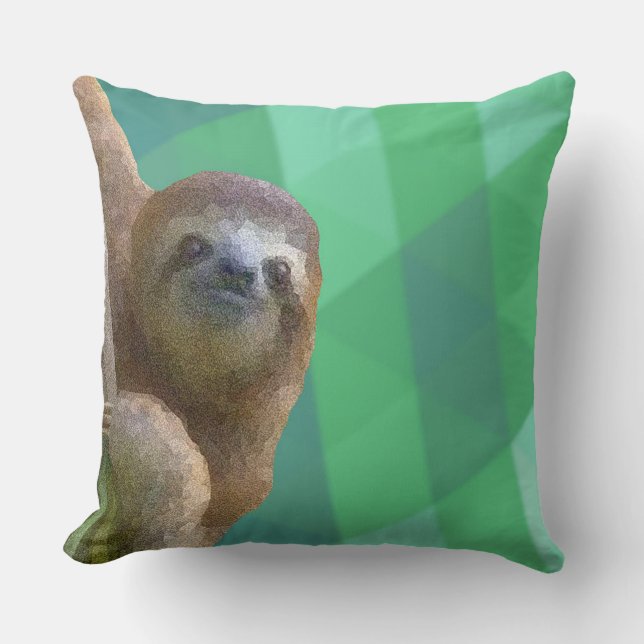 Sloth with Green Geometric Design Cushion (Front)