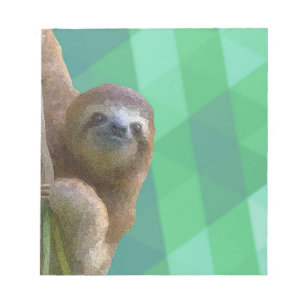 Sloth with Green Geometric Design Notebook Notepad